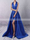A-line Halter Satin Floor-length Split Front Prom Dresses #LDB020104823