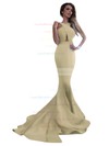 Trumpet/Mermaid Scoop Neck Silk-like Satin Sweep Train Prom Dresses #LDB020104835