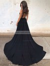 Princess V-neck Silk-like Satin Sweep Train Pockets Prom Dresses #LDB020104837