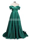Princess Off-the-shoulder Satin Sweep Train Split Front Prom Dresses #LDB020104840