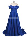 Princess Off-the-shoulder Satin Sweep Train Split Front Prom Dresses #LDB020104840