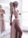 A-line V-neck Silk-like Satin Floor-length Lace Prom Dresses #LDB020104865