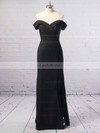 Sheath/Column Off-the-shoulder Silk-like Satin Floor-length Split Front Prom Dresses #LDB020104897