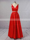 Princess V-neck Satin Floor-length Prom Dresses #LDB020104903