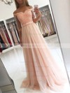 A-line Off-the-shoulder Tulle Floor-length Appliques Lace Prom Dresses #LDB020104905