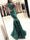 Trumpet/Mermaid V-neck Lace Floor-length Prom Dresses #LDB020104918