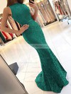 Trumpet/Mermaid High Neck Lace Sweep Train Sashes / Ribbons Prom Dresses #LDB020104921