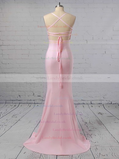 Trumpet/Mermaid V-neck Silk-like Satin Sweep Train Prom Dresses #LDB020104922