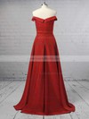 A-line Off-the-shoulder Silk-like Satin Sweep Train Sashes / Ribbons Prom Dresses #LDB020104929