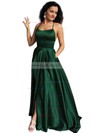 A-line Scoop Neck Silk-like Satin Sweep Train Pockets Prom Dresses #LDB020105078