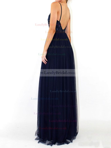 A-line V-neck Tulle Floor-length Sequins Prom Dresses #LDB020105254