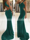 Trumpet/Mermaid V-neck Jersey Sweep Train Appliques Lace Prom Dresses #LDB020105264