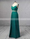 A-line V-neck Silk-like Satin Floor-length Split Front Prom Dresses #LDB020105266