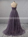 A-line Strapless Tulle Sweep Train Flower(s) Prom Dresses #LDB020105270