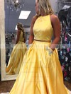 Princess Scoop Neck Satin Floor-length Beading Prom Dresses #LDB020105278