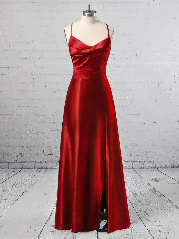 A-line Cowl Neck Silk-like Satin Ankle-length Split Front Prom Dresses #LDB020105283
