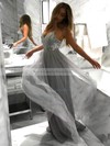 A-line V-neck Tulle Floor-length Sequins Prom Dresses #LDB020105288