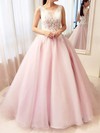 Ball Gown Scoop Neck Tulle Floor-length Appliques Lace Prom Dresses #LDB020105413