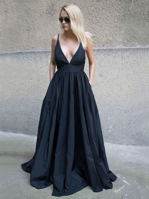 Ball Gown V-neck Satin Floor-length Pockets Prom Dresses #LDB020105455