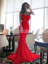 Trumpet/Mermaid Sweetheart Silk-like Satin Sweep Train Lace Prom Dresses #LDB020105480