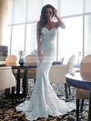 Trumpet/Mermaid Sweetheart Silk-like Satin Sweep Train Lace Prom Dresses #LDB020105480
