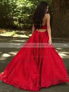 Princess V-neck Satin Sweep Train Ruffles Prom Dresses #LDB020105675