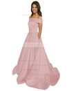 Princess Off-the-shoulder Satin Sweep Train Pockets Prom Dresses #LDB020105710
