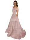Princess Off-the-shoulder Satin Sweep Train Pockets Prom Dresses #LDB020105710