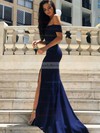 Trumpet/Mermaid Off-the-shoulder Silk-like Satin Sweep Train Split Front Prom Dresses #LDB020105741