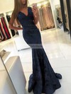 Trumpet/Mermaid V-neck Lace Sweep Train Prom Dresses #LDB020105788