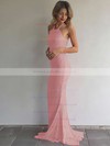 Sheath/Column Halter Lace Sweep Train Prom Dresses #LDB020105793