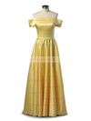 A-line Off-the-shoulder Silk-like Satin Floor-length Prom Dresses #LDB020105934