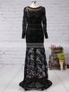 Cheap Long Sleeve Trumpet/Mermaid Black Lace Scalloped Neck Prom Dress #LDB02015408