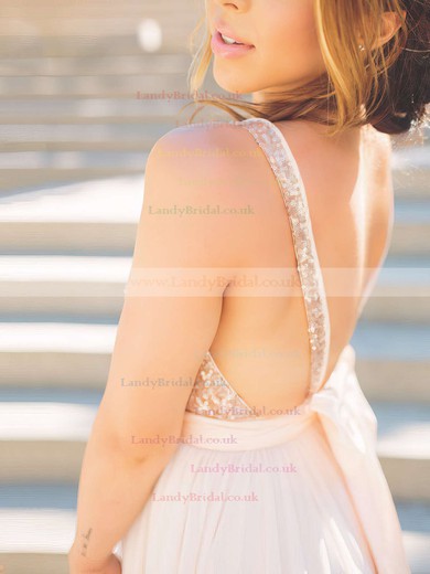 Ball Gown V-neck Chiffon Sequined Sweep Train Ruffles Prom Dresses #LDB020106039