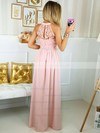 A-line Scoop Neck Silk-like Satin Floor-length Lace Prom Dresses #LDB020106044