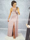 A-line Scoop Neck Silk-like Satin Floor-length Lace Prom Dresses #LDB020106044