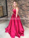 Ball Gown V-neck Satin Floor-length Beading Prom Dresses #LDB020106085