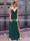 A-line V-neck Silk-like Satin Floor-length Split Front Prom Dresses #LDB020106103