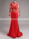 Trumpet/Mermaid High Neck Silk-like Satin Sweep Train Appliques Lace Prom Dresses #LDB02016267