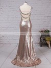 Trumpet/Mermaid V-neck Sequined Sweep Train Beading Prom Dresses #LDB02016911