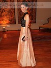 A-line High Neck Lace Taffeta Floor-length Lace Prom Dresses #LDB02019002
