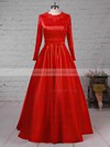 Ball Gown Scoop Neck Satin Sweep Train Appliques Lace Prom Dresses #LDB02023575
