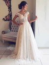 Lace Scoop Neck A-line Sweep Train Pearl Detailing Wedding Dresses #LDB00023539