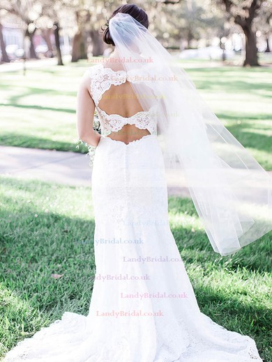 Lace V-neck Sheath/Column Sweep Train Lace Wedding Dresses #LDB00023540