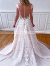 Tulle V-neck Ball Gown Sweep Train Appliques Lace Wedding Dresses #LDB00023542