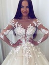 Tulle Scoop Neck Ball Gown Sweep Train Appliques Lace Wedding Dresses #LDB00023549