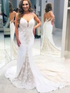 Lace Stretch Crepe V-neck Trumpet/Mermaid Court Train Appliques Lace Wedding Dresses #LDB00023553