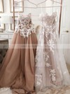 Tulle Sweetheart A-line Sweep Train Lace Wedding Dresses #LDB00023562