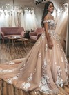 Tulle Off-the-shoulder Ball Gown Sweep Train Appliques Lace Wedding Dresses #LDB00023566