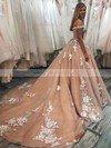 Tulle Off-the-shoulder Ball Gown Sweep Train Appliques Lace Wedding Dresses #LDB00023566